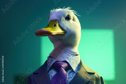 Anthropomorphic Duck in a suit like a businessman. Business Concept. AI generated, human enhanced