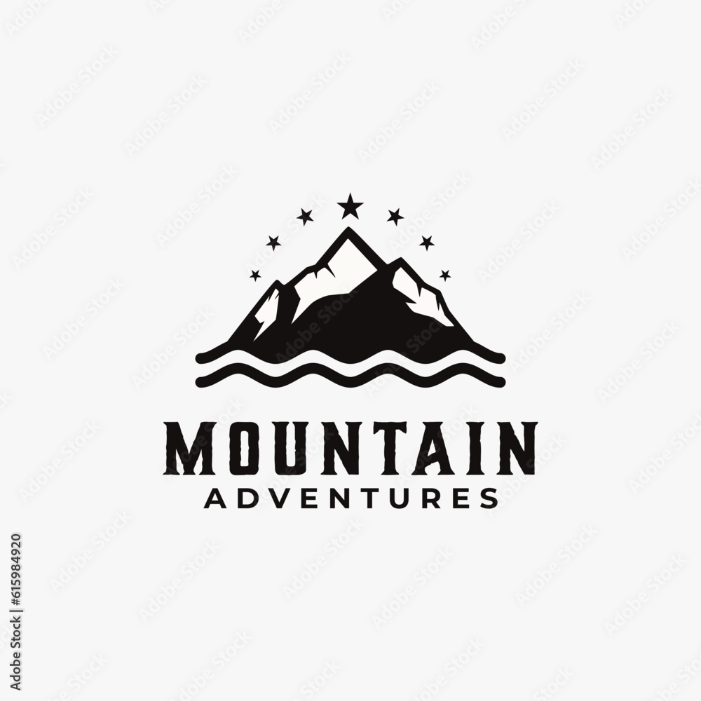 mountain outdoors vector graphic in vintage style. adventure traveling wilderness adventure logo illustration template.
