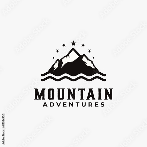 mountain outdoors vector graphic in vintage style. adventure traveling wilderness adventure logo illustration template.