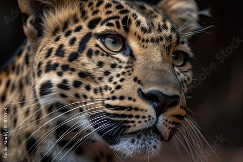 a leopard looking at the camera with an intense look on it's face as if he is staring for something