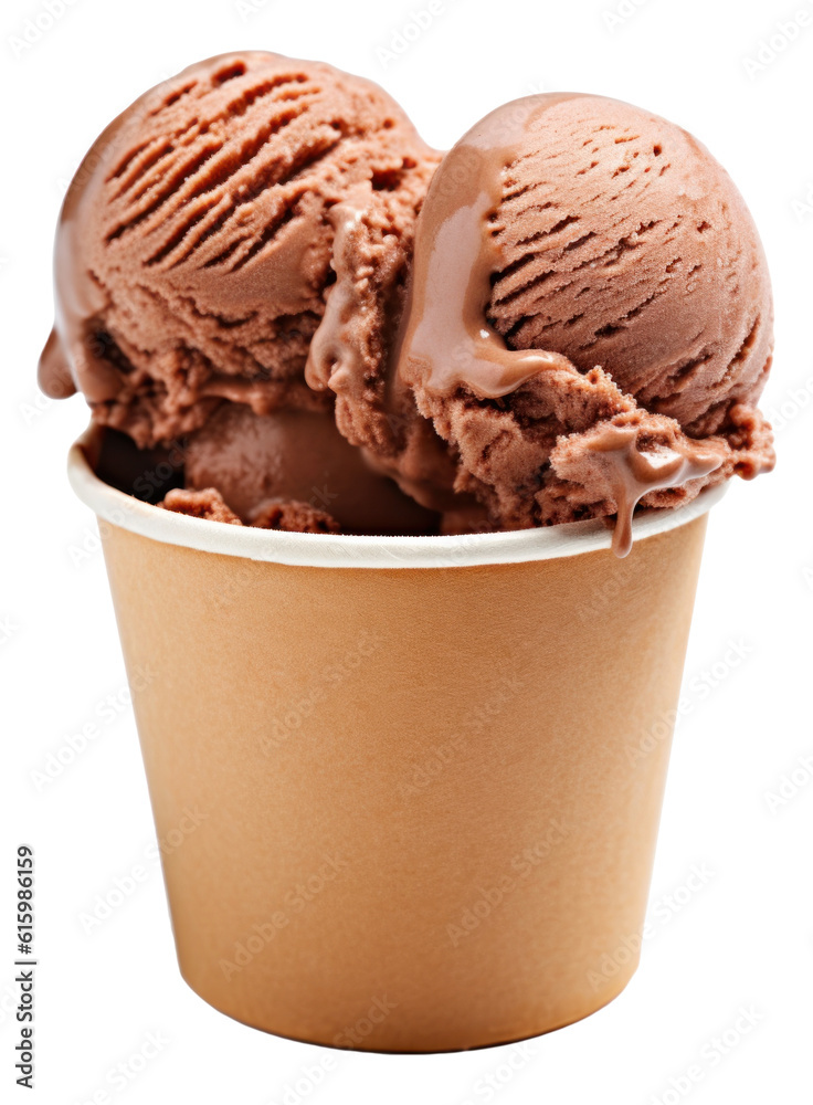 Chocolate ice cream scoops in a paper cup isolated. Chocolate ice cream scoops in a paper cup isolated.