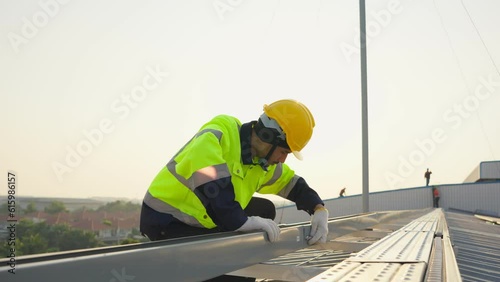 Wallpaper Mural Professional engineer work to maintenance of photovoltaic panel system. Torontodigital.ca