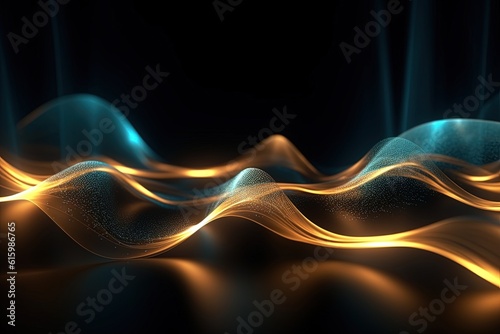 abstract futuristic background with gold blue glowing neon moving high speed wave lines and bokeh lights. Data transfer concept Fantastic wallpaper, Ai Generative