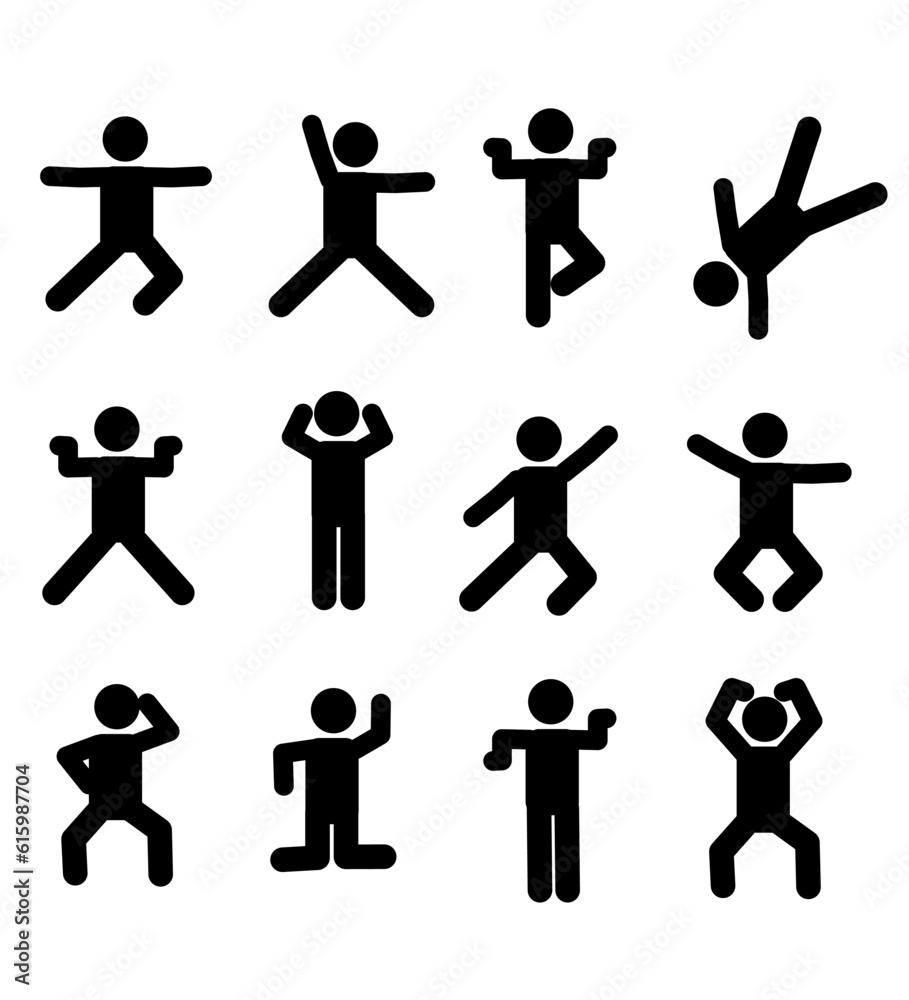 12 stick figure set, pictogram, stickman.
12 stick figure set, pictogram, stickman.