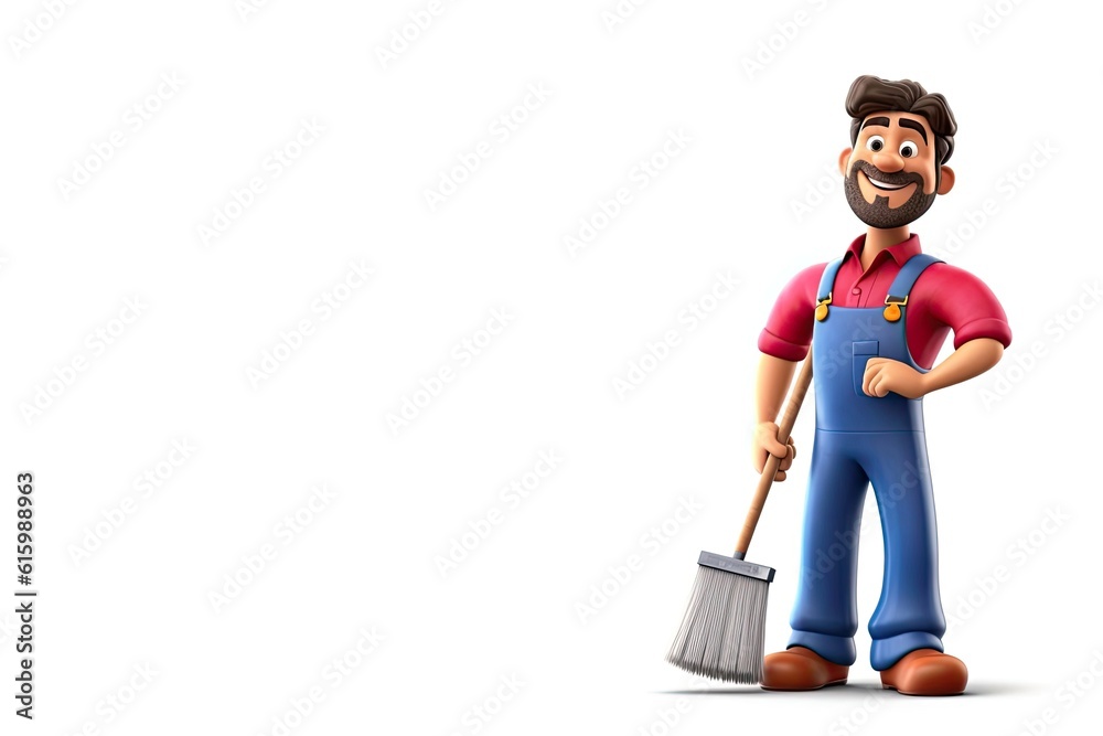 Caucasian Man Janitor Isolated White Background Good Looking With Copy Space Generative AI
