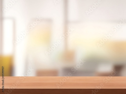 Wooden boards with blurred Modern kitchen background