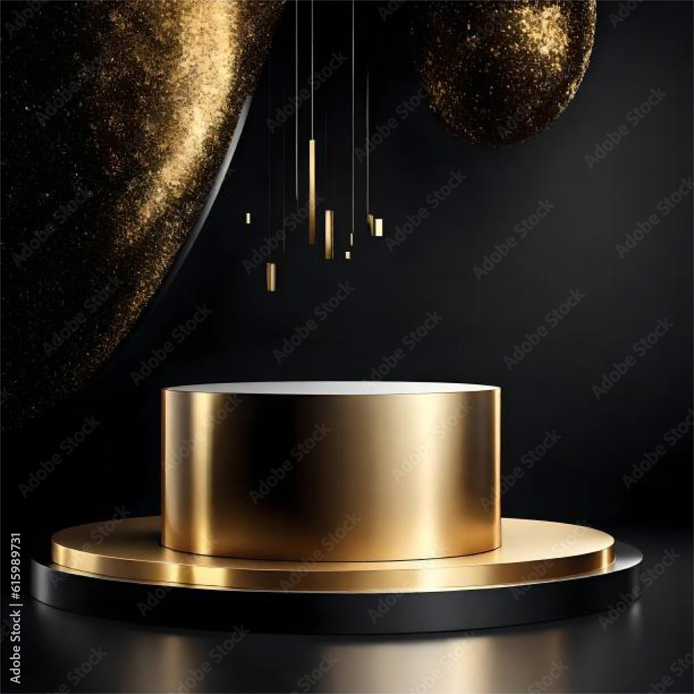 Background Products Display Podium, Black and gold podium 