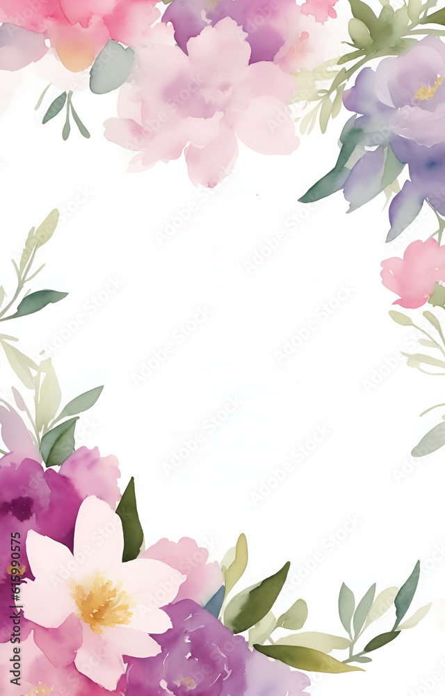 Naklejka premium invitation card template with watercolor art floral theme, AI generated