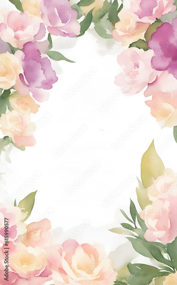 invitation card template with watercolor art floral theme, AI generated