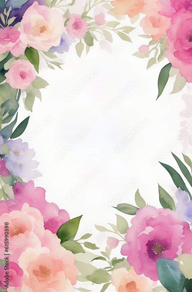 invitation card template with watercolor art floral theme, AI generated