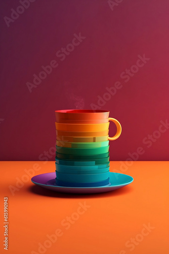 Coffee mug with rainbow colours. Isolated. Generative AI.