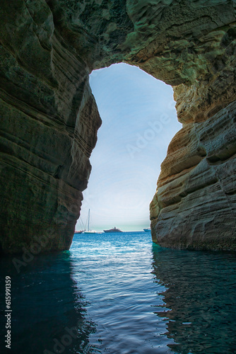 impressive spot of rock formations view from the interior in Greece islands