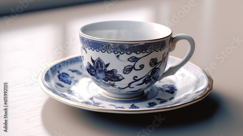 a table with a china cup with design, generative ai