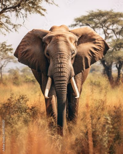 wild elephant walk through the savanna of Tarangire National Park in Tanzania  East Africa