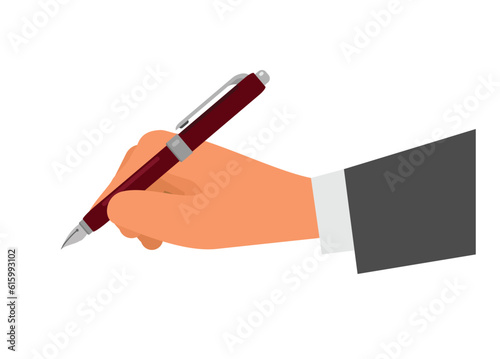 Businessman hand holding fountain pen. Simple flat illustration
