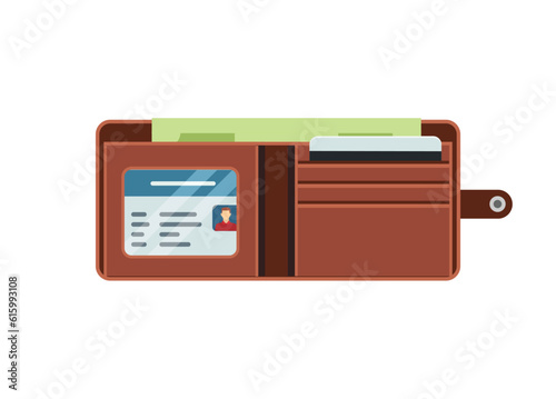 Opened leather wallet. Simple flat illustration