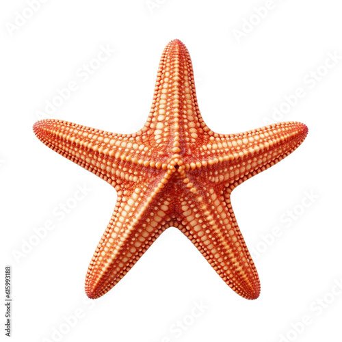 A red starfish isolated, png element on transparent background. Generative Ai.