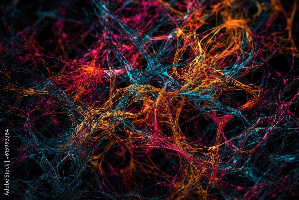an abstract background with red, orange and blue lines in the center photo is taken from above on a black background