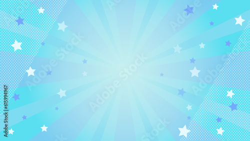 青のグラデーションと星を散りばめた集中線の背景　比率16：9