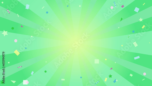 クラッカーが弾けたような紙吹雪が舞う背景 グリーン　比率16：9