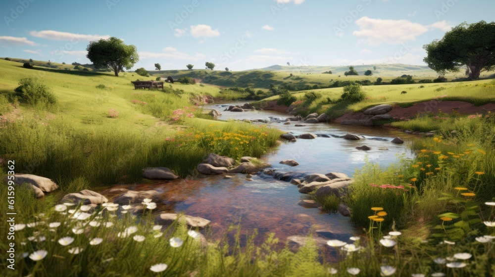 Obraz premium landscape with river and grass