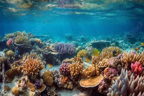 Vibrant Underwater World with Colorful Marine Life and Coral Reefs Created with Generative AI