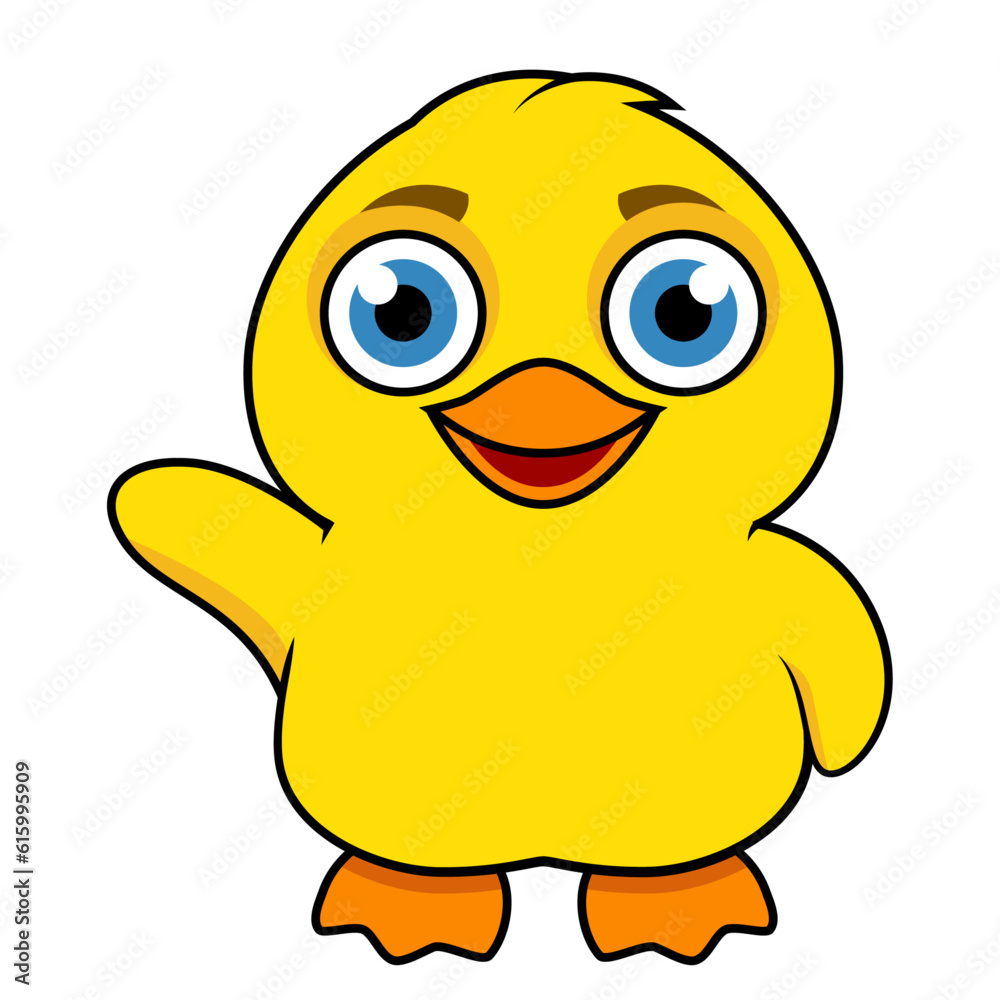 Cute cartoon duck character waving