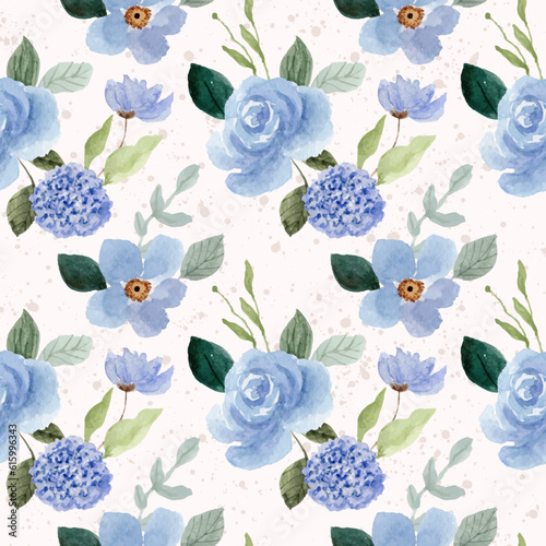 blue floral watercolor seamless pattern