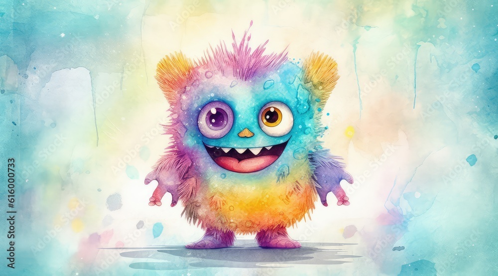 Naklejka premium Cute Monster Watercolor Sublimation Watercolor