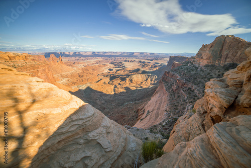 Dead Horse Point viewed from Canyonlands at Mesa Arch   Island in the Sky  Canyonlands National Park  Utah  USA