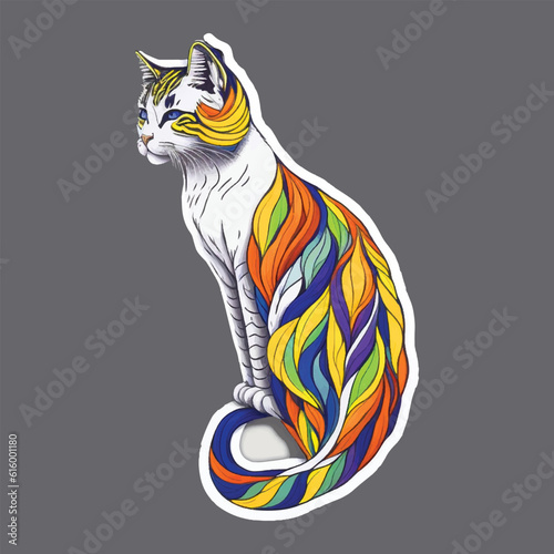 Lovely cat sticker with a multicolor and solid background.