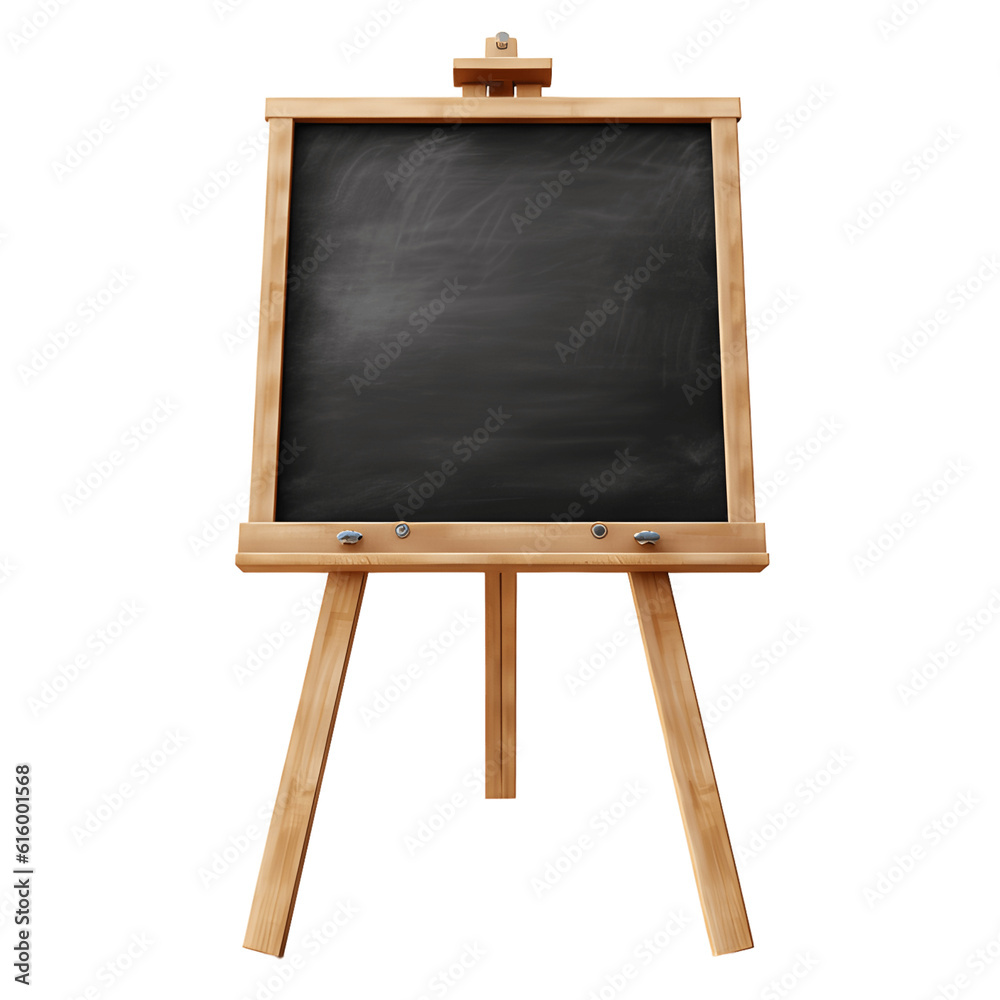 Black chalkboard easel in the wooden frame isolated on transparent background. AI Generated Black chalkboard easel in the wooden frame isolated on transparent background. AI Generated