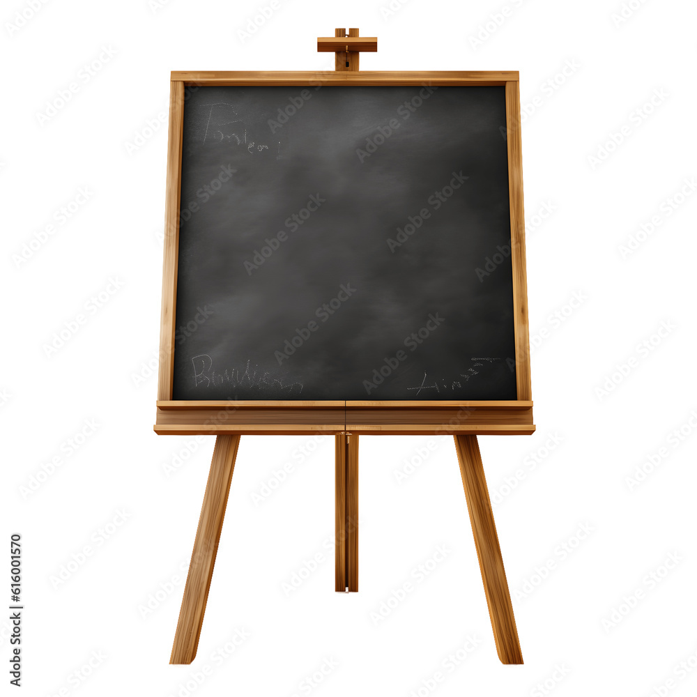 Black chalkboard easel in the wooden frame isolated on transparent background. AI Generated Black chalkboard easel in the wooden frame isolated on transparent background. AI Generated