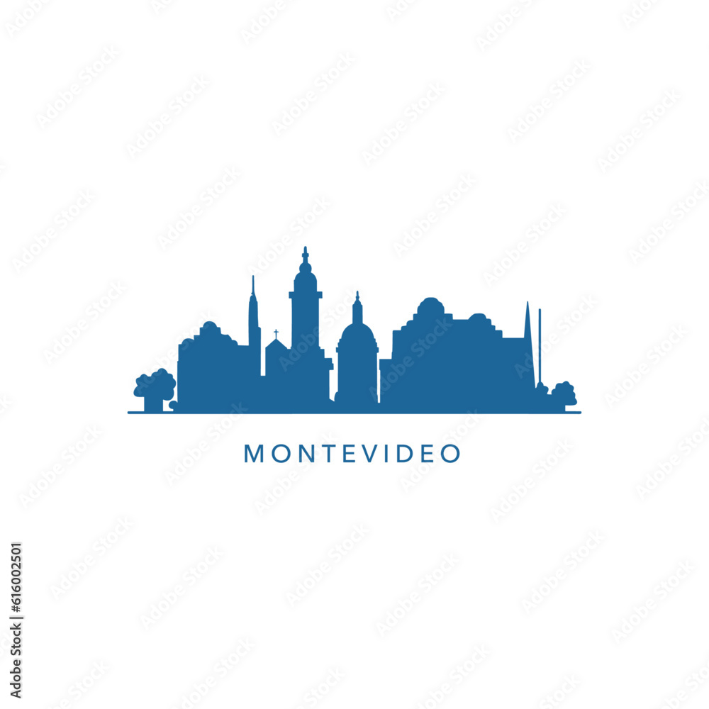 Uruguay Montevideo city landscape with landmarks vector isolated logo. Panorama flat abstract shape South America blue icon