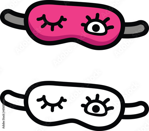 Illustration of isolated colorful and black and white sleep mask for coloring book