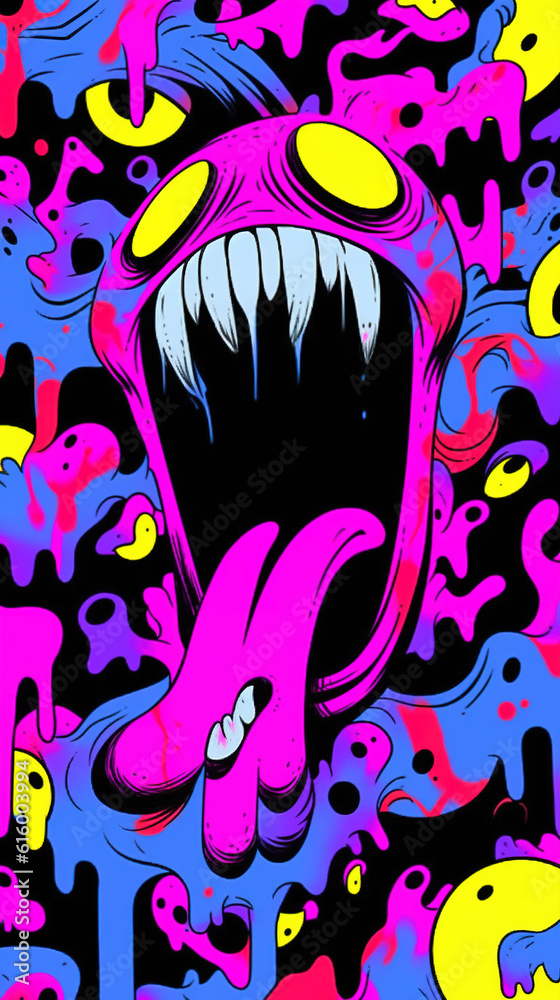 background with monster, teeth, stylized, blacklight
