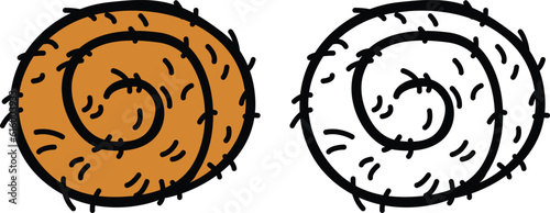 Illustration of isolated colorful and black and white straw bale