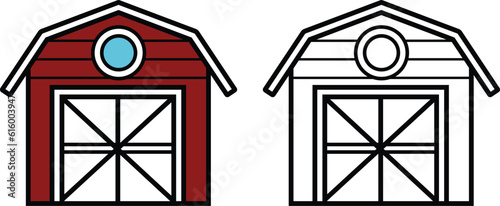 Illustration of isolated colorful and black and white farm house building