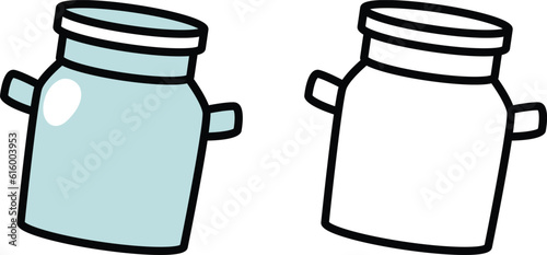 Illustration of isolated colorful and black and white milk can