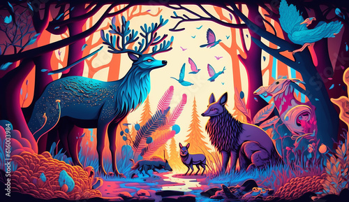 Animals Wispering In A Magical Forest, Generative AI photo