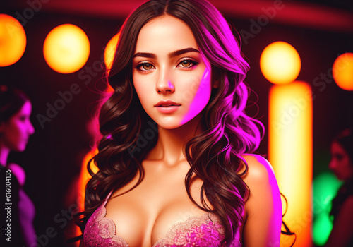 Beautiful girl at a nightclub party. A woman poses at a social event. Generative AI