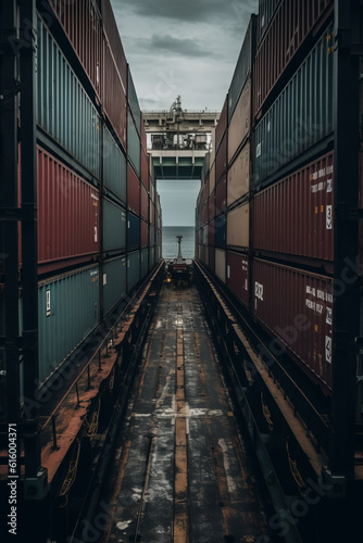 Containers On A Big Chargo Ship Photography, Generative AI 