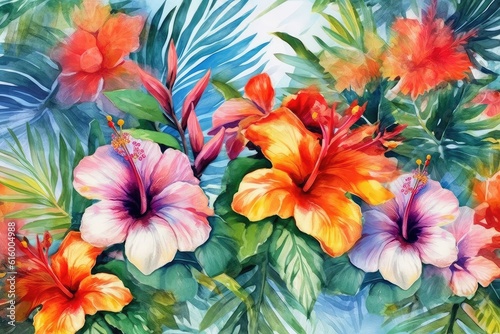 Tropical Paradise  Use vibrant tropical flowers and foliage against a textured background to create a lively and exotic atmosphere.
