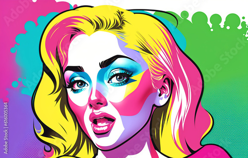 Fashion woman portrait in pop art comic style. Generative AI.