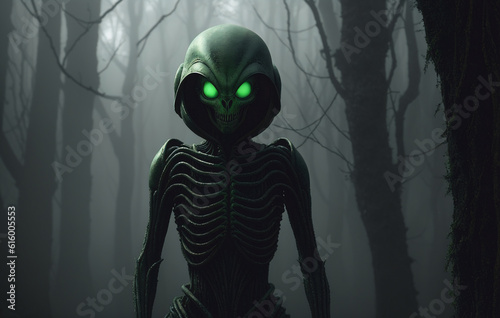 Portrait of an alien, a creepy humanoid. Generative AI