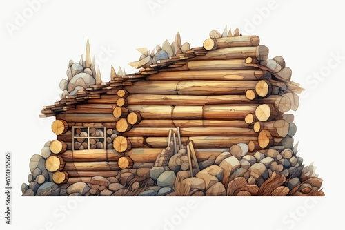 Log Cabin Logs: Showcase the stacked logs of a log cabin to create a textured background that exudes a cozy and rustic atmosphere.  © Man888