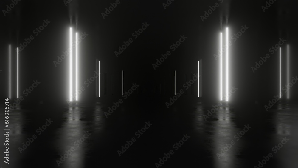 Fototapeta premium 3d rendering of dark abstract sci-fi tunnel with neon light, Futuristic spaceship corridor.