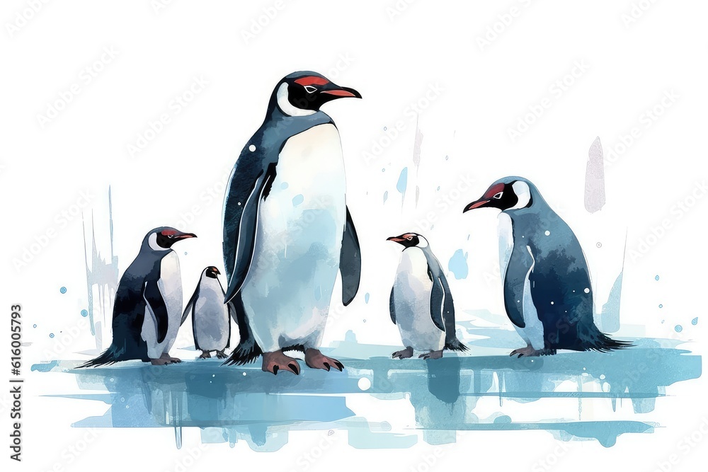 Obraz premium Penguin Family in Antarctica illustration. isolate on white background.