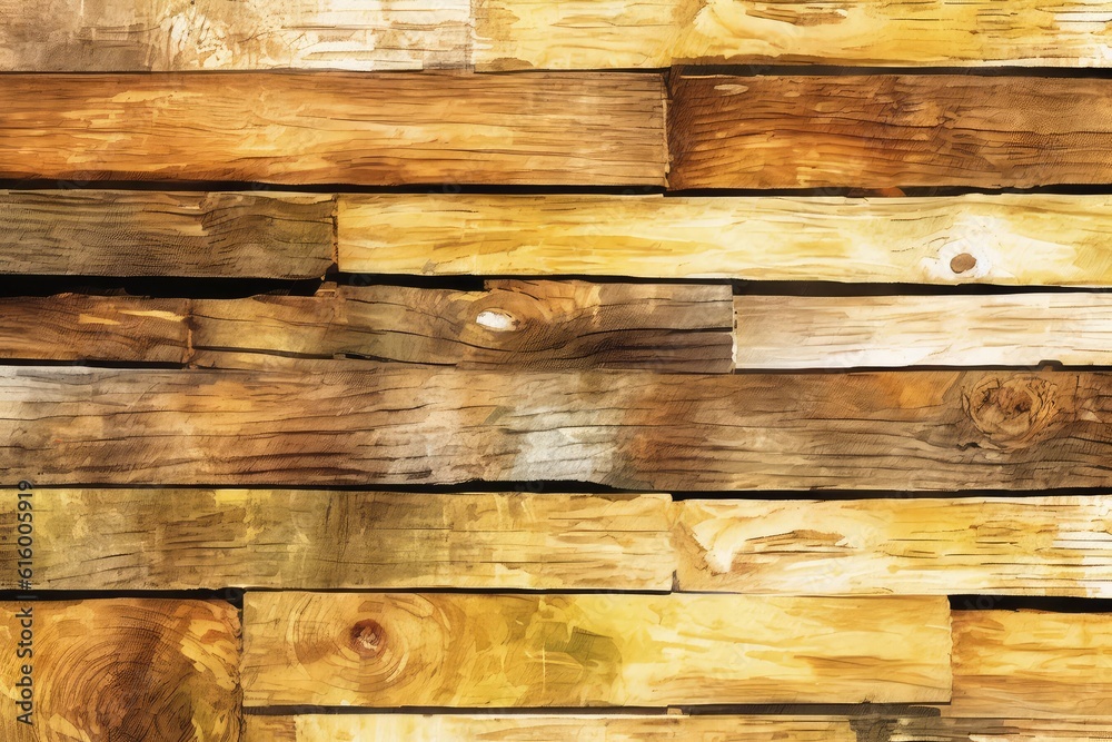 Naklejka premium Rough Sawed Lumber: Emphasize the rough and uneven texture of sawed lumber in the background, capturing the raw and organic essence of rustic wood. 