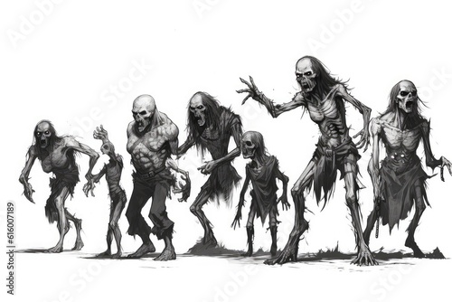 Zombies and Undead Creatures illustration on white background.